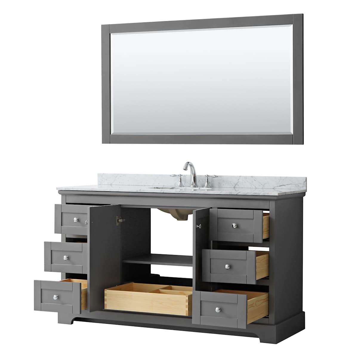 Avery 60" Free Standing Single Basin Vanity Set with Cabinet, Marble Vanity Top, and Framed Mirror - image 16