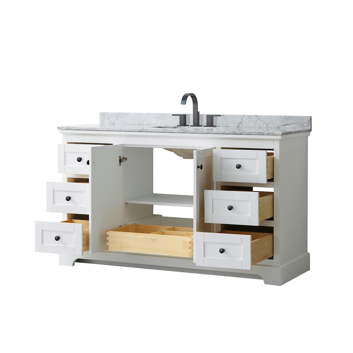 Avery 60" Free Standing Single Basin Vanity Set with Cabinet and Marble Vanity Top
