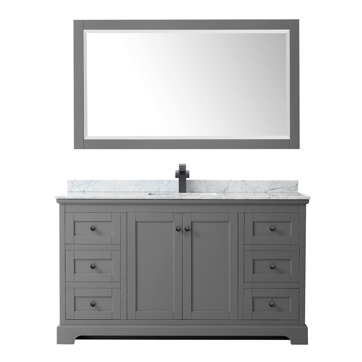 Avery 60" Free Standing Single Basin Vanity Set with Cabinet, Marble Vanity Top, and Framed Mirror