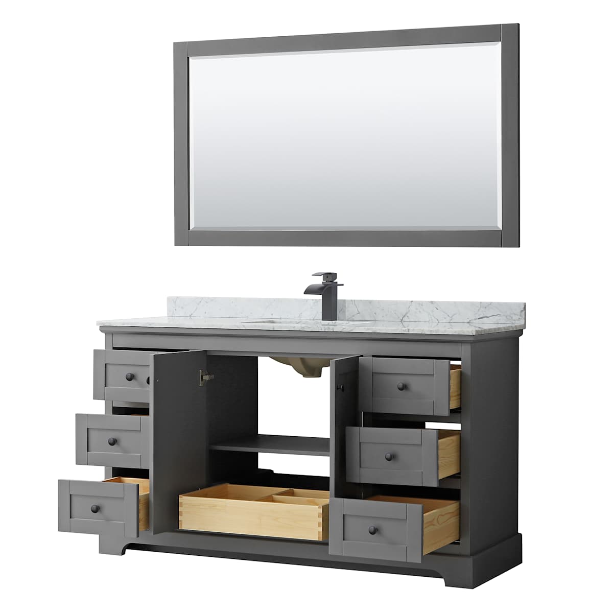 Avery 60" Free Standing Single Basin Vanity Set with Cabinet, Marble Vanity Top, and Framed Mirror