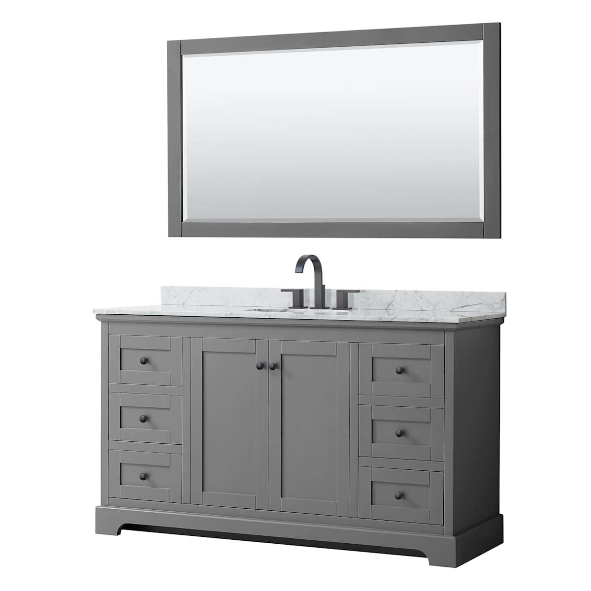 Avery 60" Free Standing Single Basin Vanity Set with Cabinet, Marble Vanity Top, and Framed Mirror