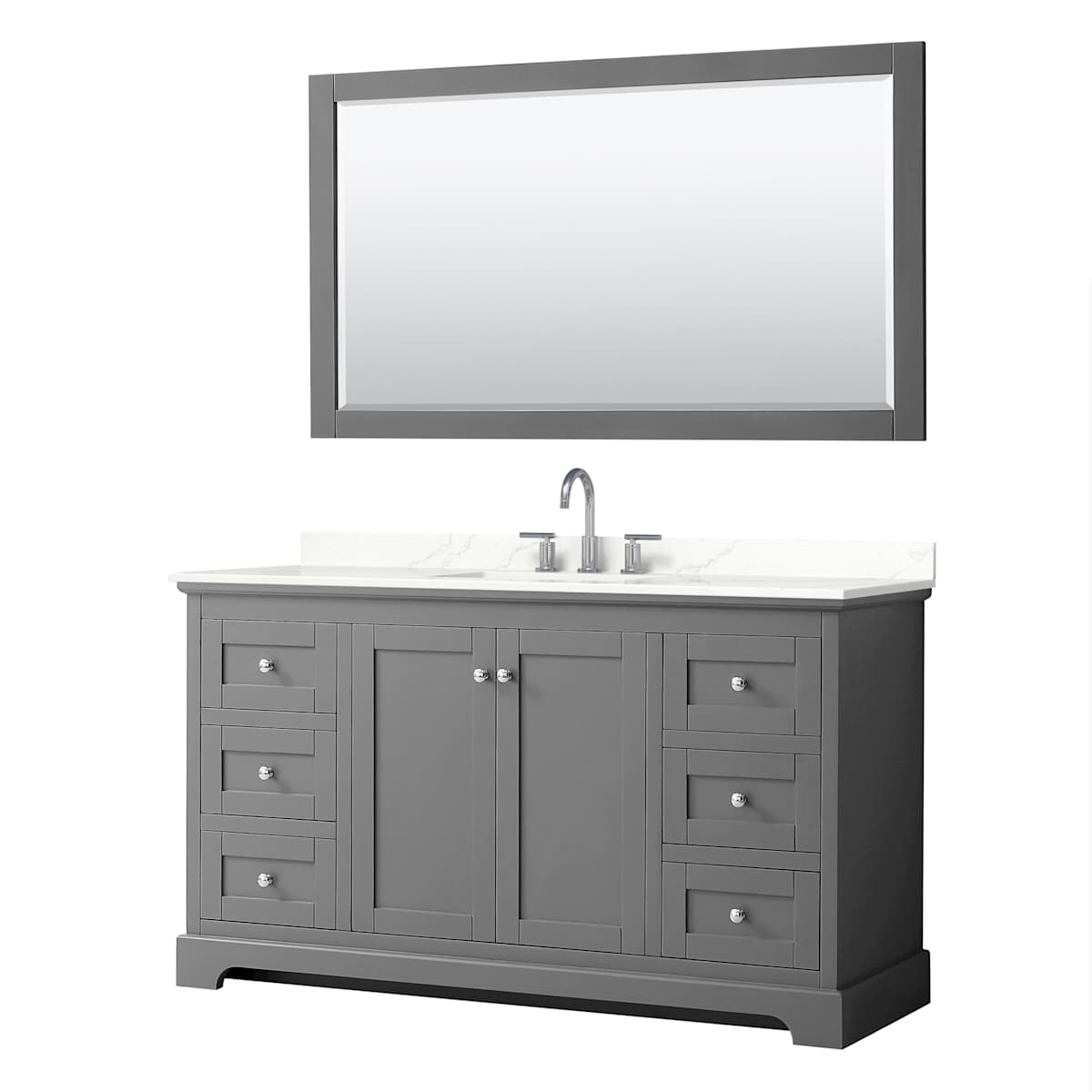 Avery 60" Free Standing Single Basin Vanity Set with Cabinet, Quartz Vanity Top, and Framed Mirror