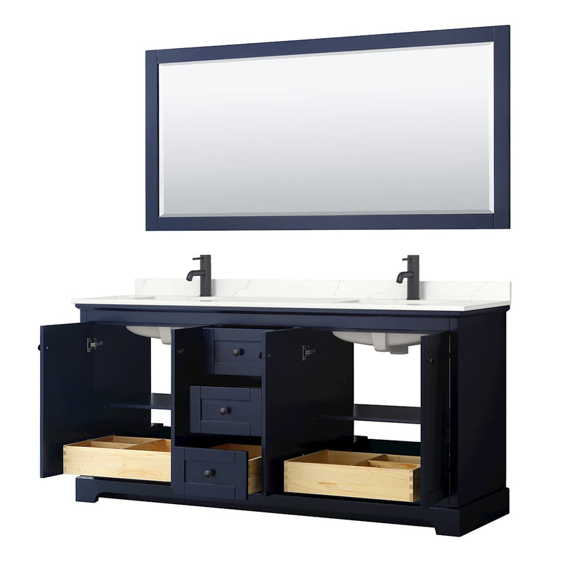 Avery 72" Free Standing Double Basin Vanity Set with Cabinet, Quartz Vanity Top, and Framed Mirror - image 3