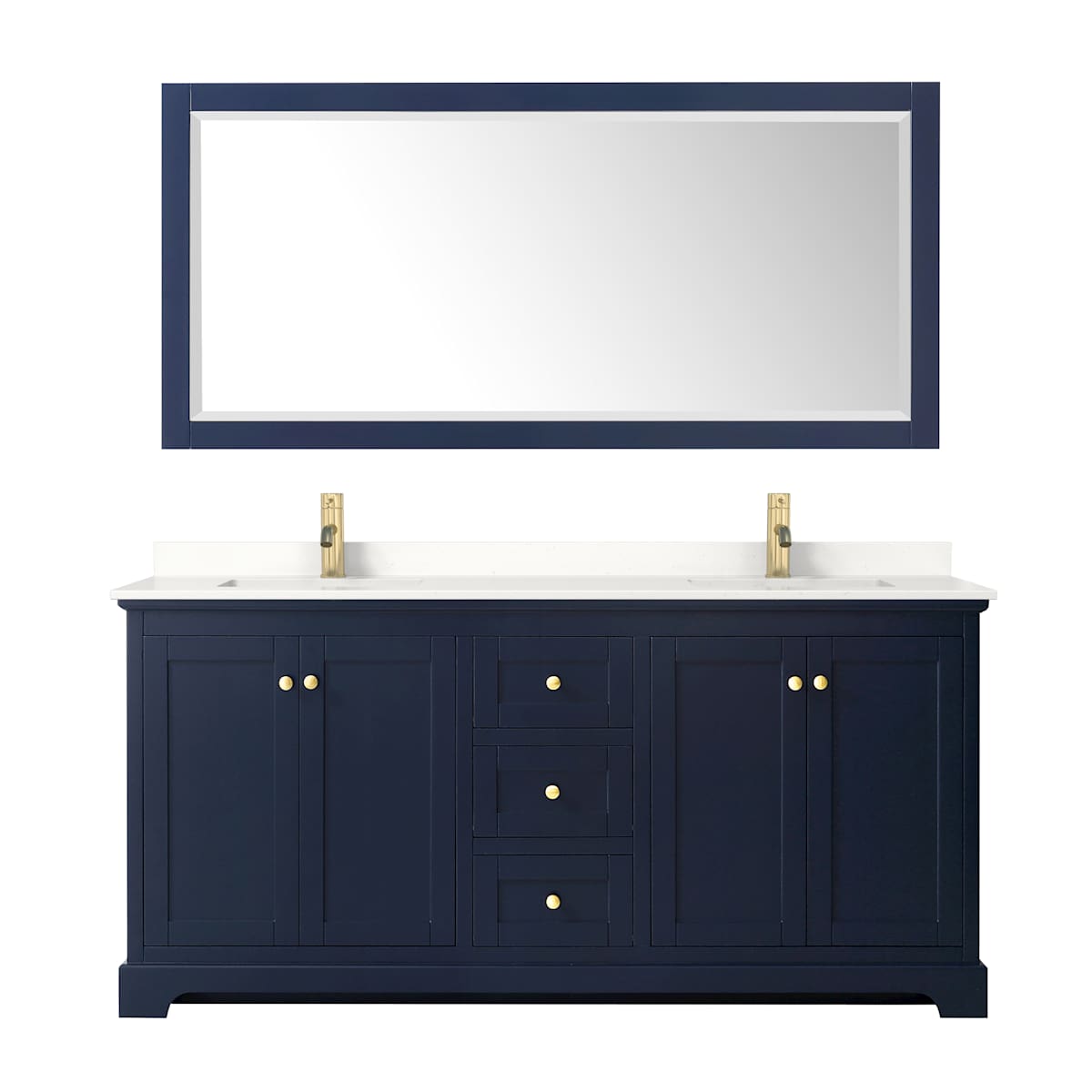 Avery 72" Free Standing Double Basin Vanity Set with Cabinet, Quartz Vanity Top, and Framed Mirror