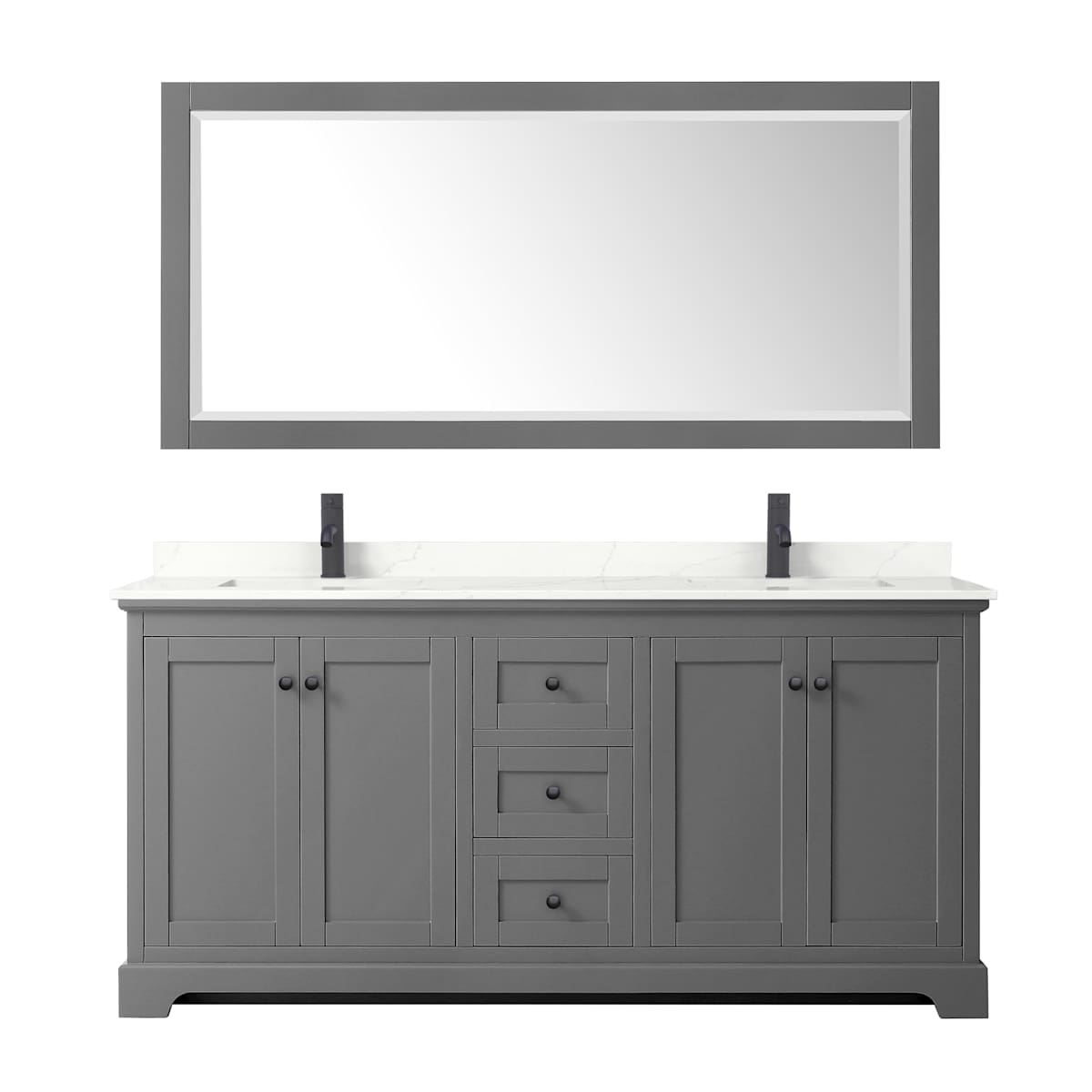 Avery 72" Free Standing Double Basin Vanity Set with Cabinet, Quartz Vanity Top, and Framed Mirror