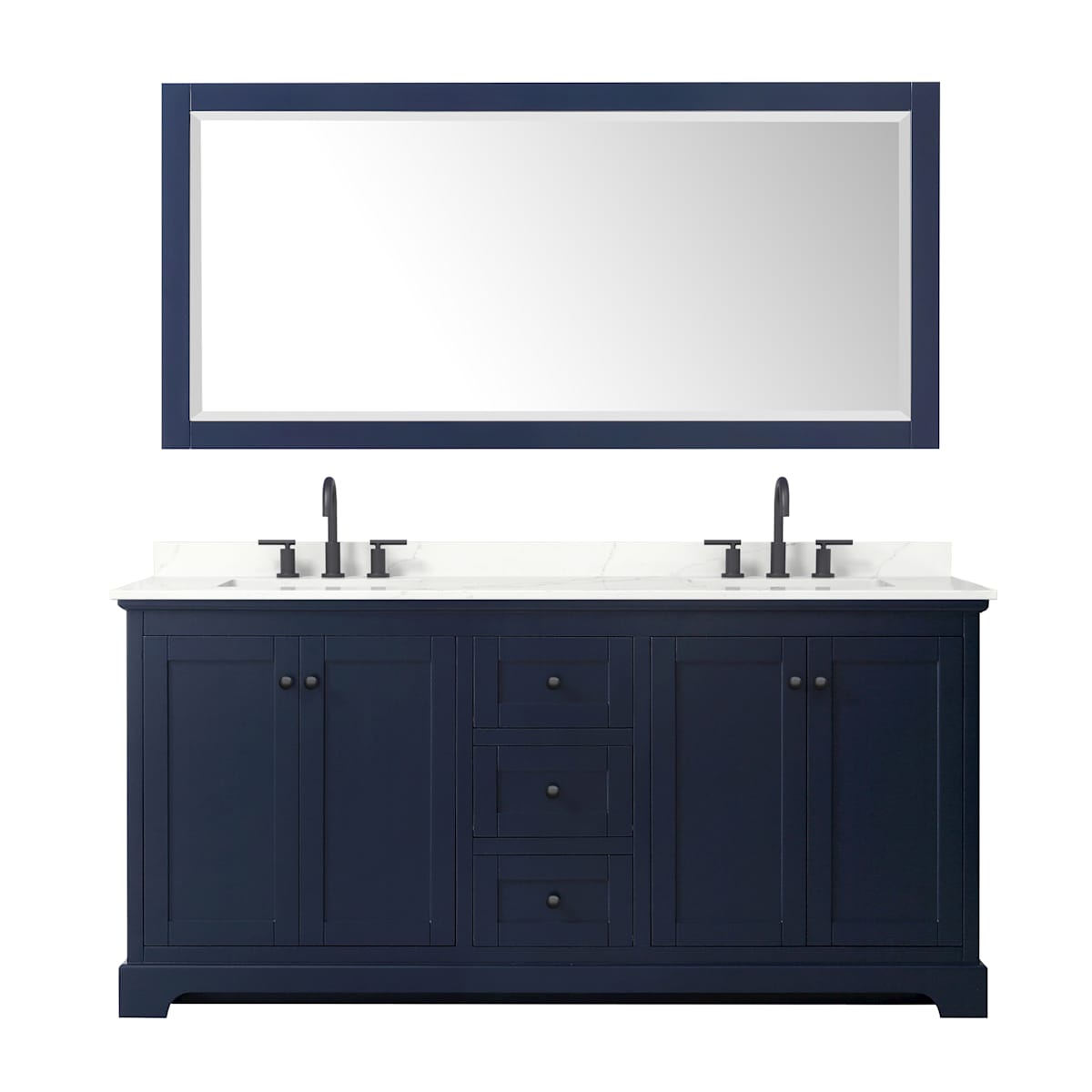 Avery 72" Free Standing Double Basin Vanity Set with Cabinet, Quartz Vanity Top, and Framed Mirror