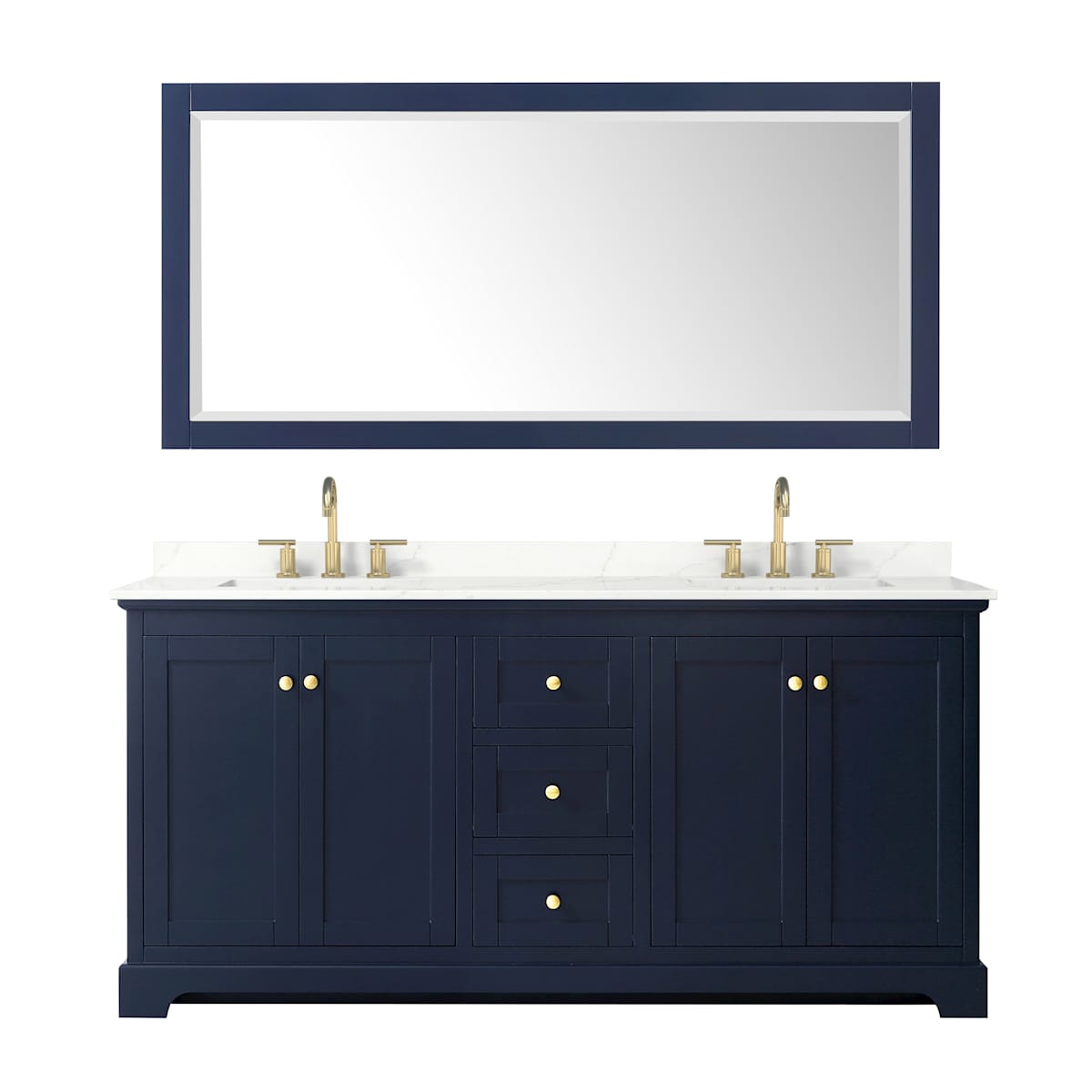 Avery 72" Free Standing Double Basin Vanity Set with Cabinet, Quartz Vanity Top, and Framed Mirror