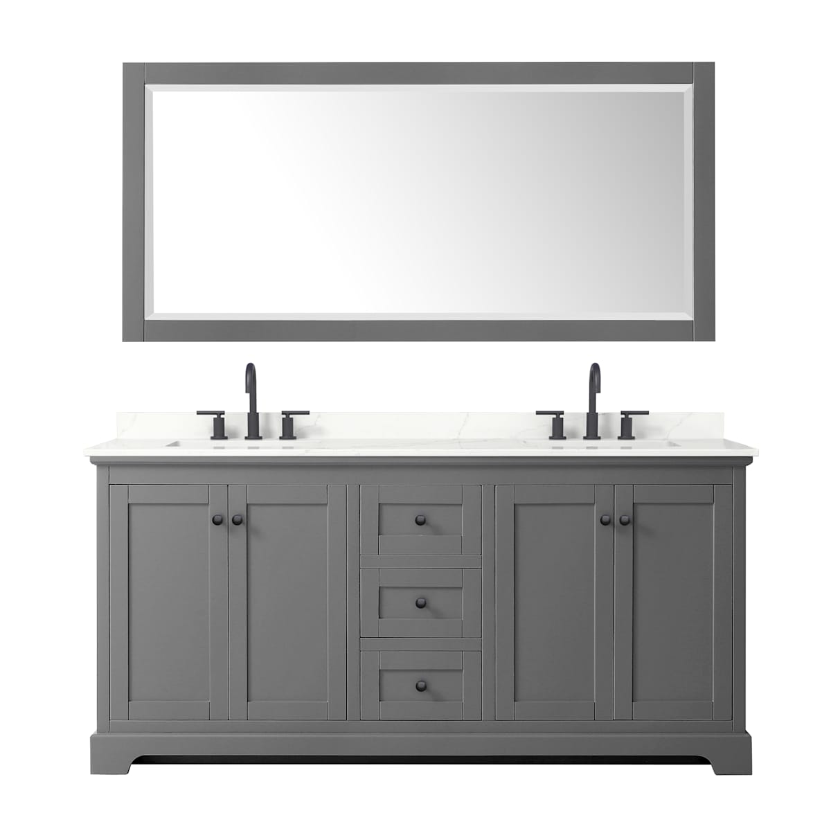 Avery 72" Free Standing Double Basin Vanity Set with Cabinet, Quartz Vanity Top, and Framed Mirror
