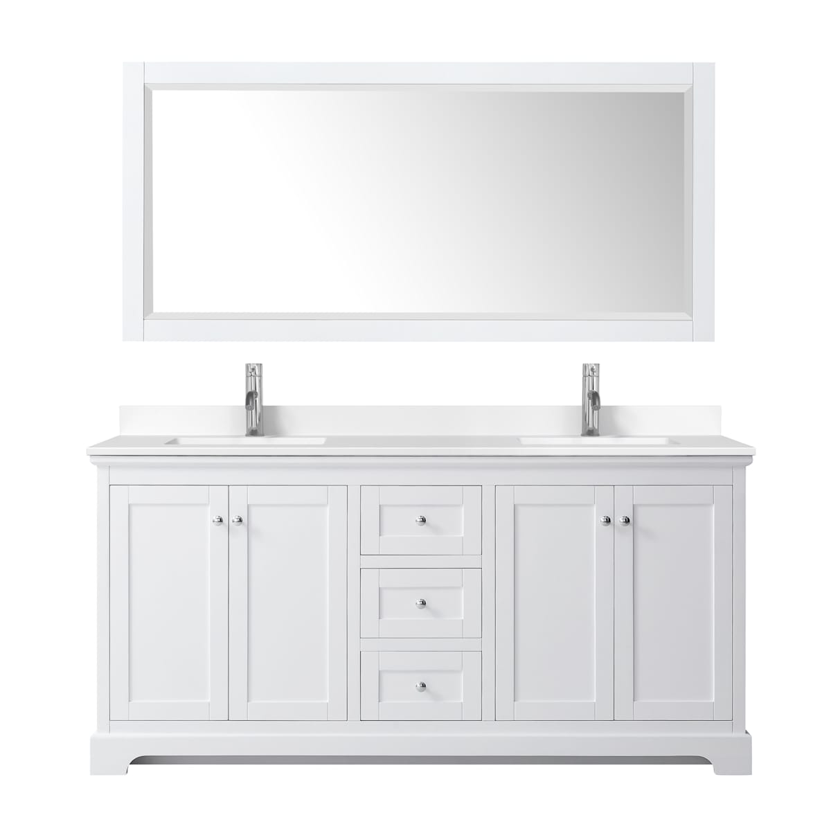 Avery 72" Free Standing Double Basin Vanity Set with Cabinet, Cultured Marble Vanity Top, and Framed Mirror