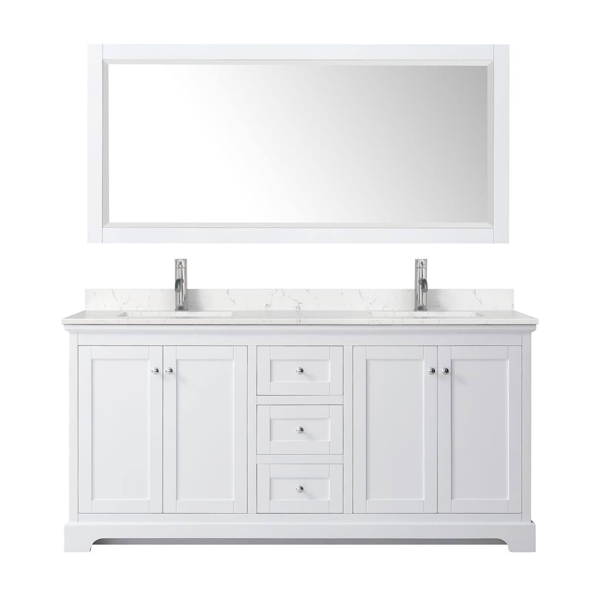 Avery 72" Free Standing Double Basin Vanity Set with Cabinet, Cultured Marble Vanity Top, and Framed Mirror