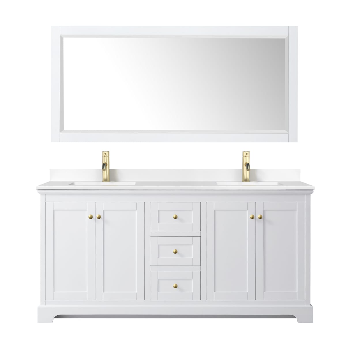 Avery 72" Free Standing Double Basin Vanity Set with Cabinet, Cultured Marble Vanity Top, and Framed Mirror