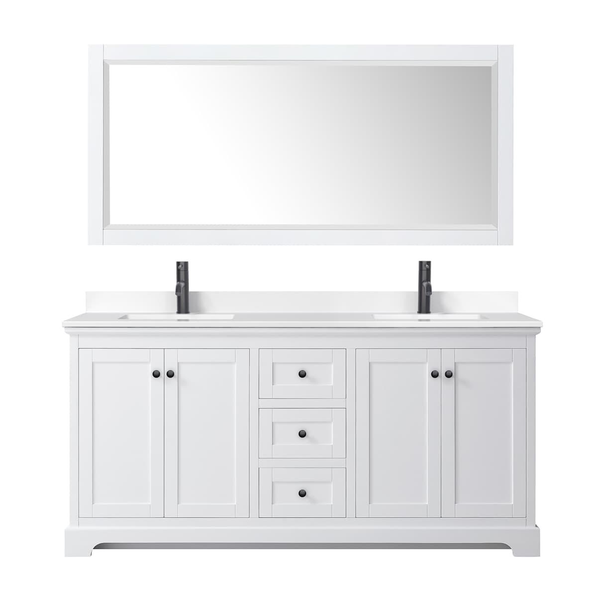 Avery 72" Free Standing Double Basin Vanity Set with Cabinet, Cultured Marble Vanity Top, and Framed Mirror