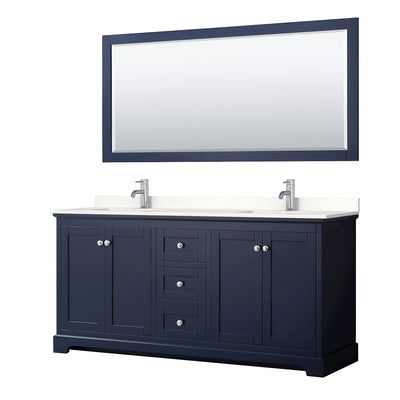 Avery 72" Free Standing Double Basin Vanity Set with Cabinet, Quartz Vanity Top, and Framed Mirror - image 1
