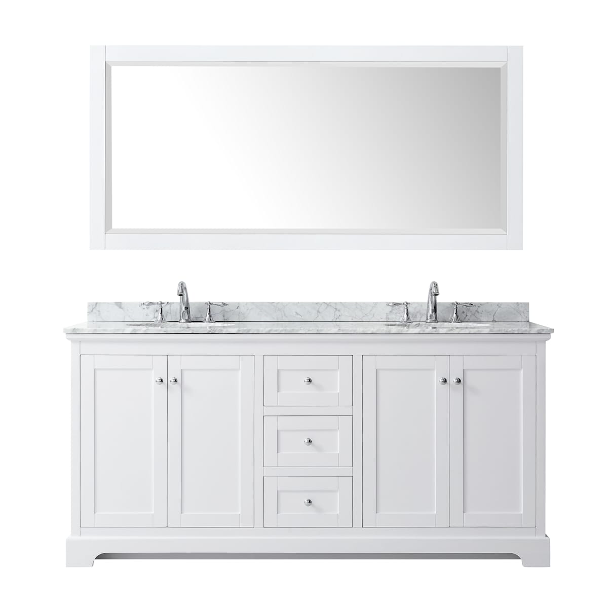 Avery 72" Free Standing Double Basin Vanity Set with Cabinet, Marble Vanity Top, and Framed Mirror