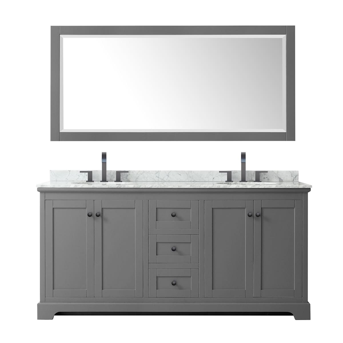 Avery 72" Free Standing Double Basin Vanity Set with Cabinet, Marble Vanity Top, and Framed Mirror
