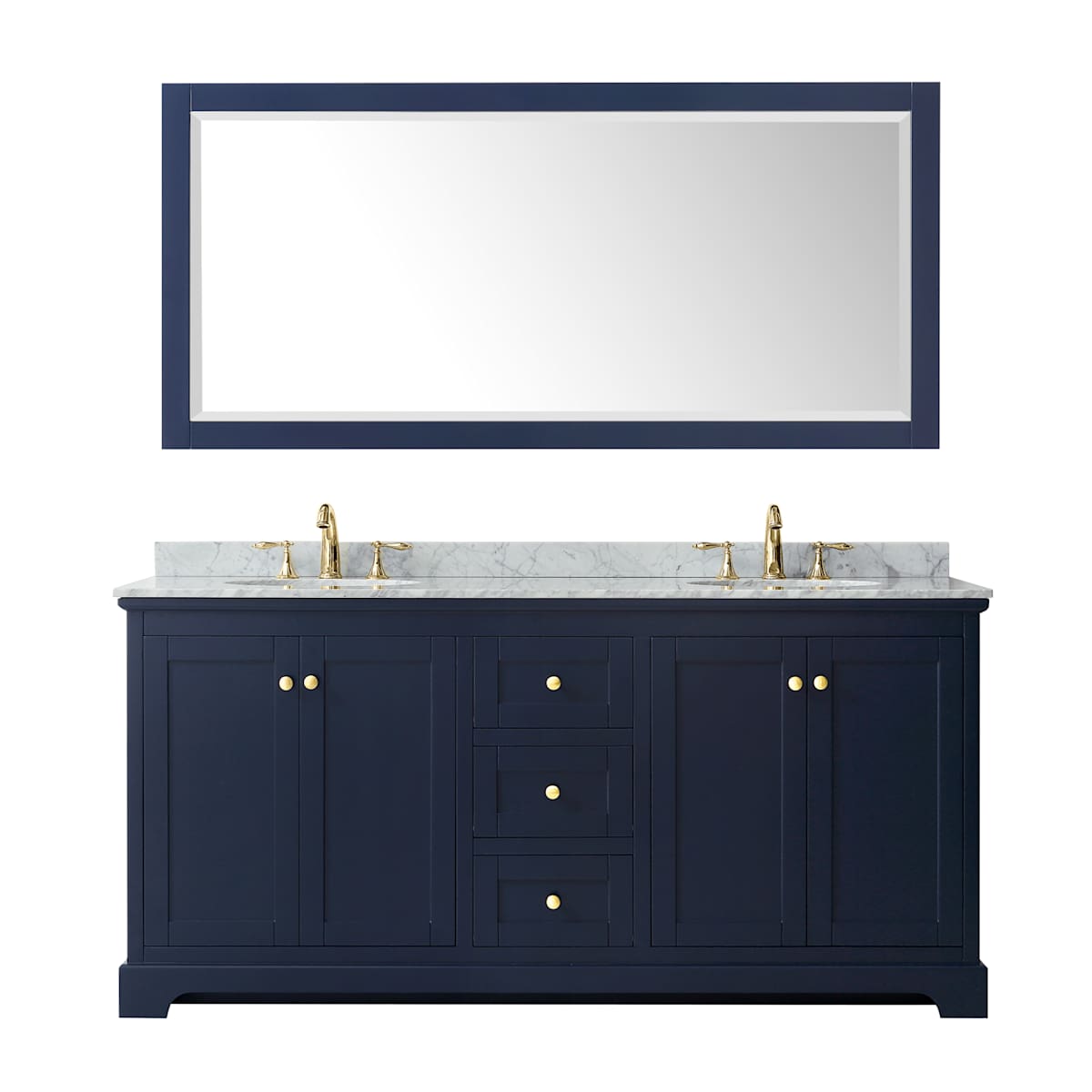 Avery 72" Free Standing Double Basin Vanity Set with Cabinet, Marble Vanity Top, and Framed Mirror