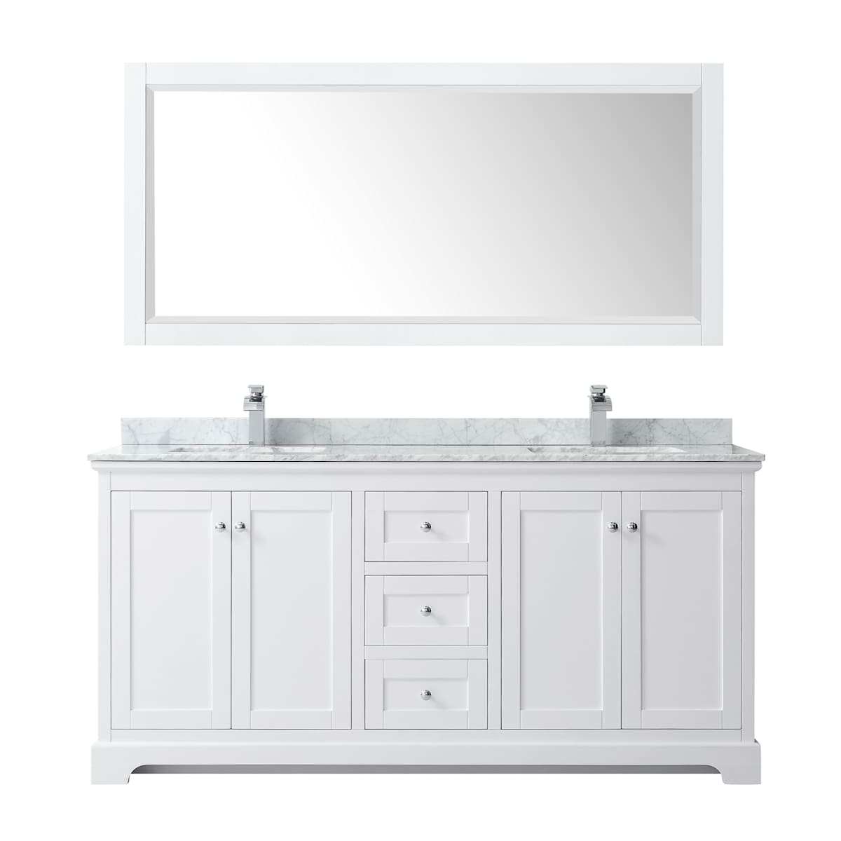 Avery 72" Free Standing Double Basin Vanity Set with Cabinet, Marble Vanity Top, and Framed Mirror