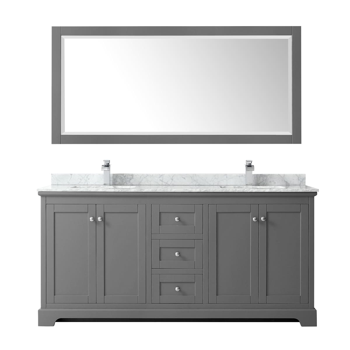 Avery 72" Free Standing Double Basin Vanity Set with Cabinet, Marble Vanity Top, and Framed Mirror