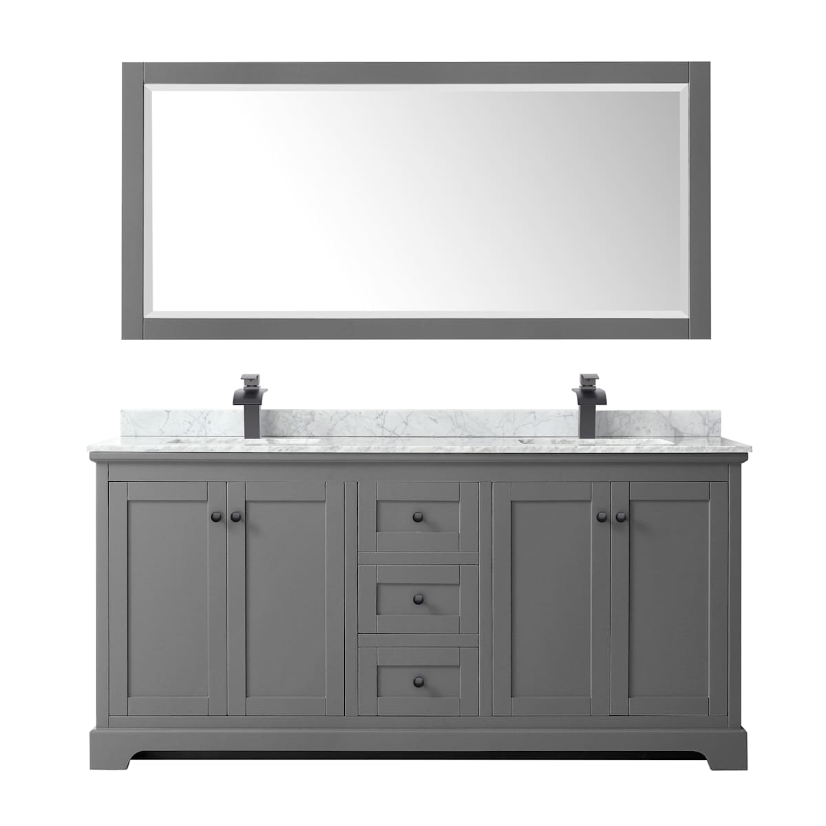 Avery 72" Free Standing Double Basin Vanity Set with Cabinet, Marble Vanity Top, and Framed Mirror