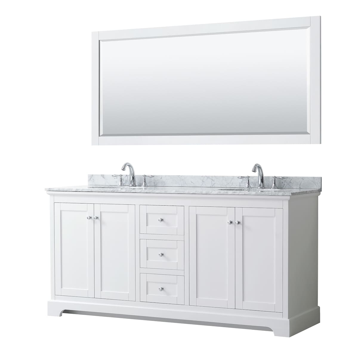 Avery 72" Free Standing Double Basin Vanity Set with Cabinet, Marble Vanity Top, and Framed Mirror