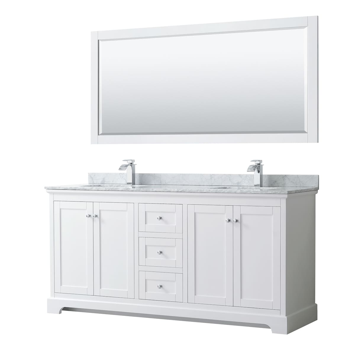 Avery 72" Free Standing Double Basin Vanity Set with Cabinet, Marble Vanity Top, and Framed Mirror