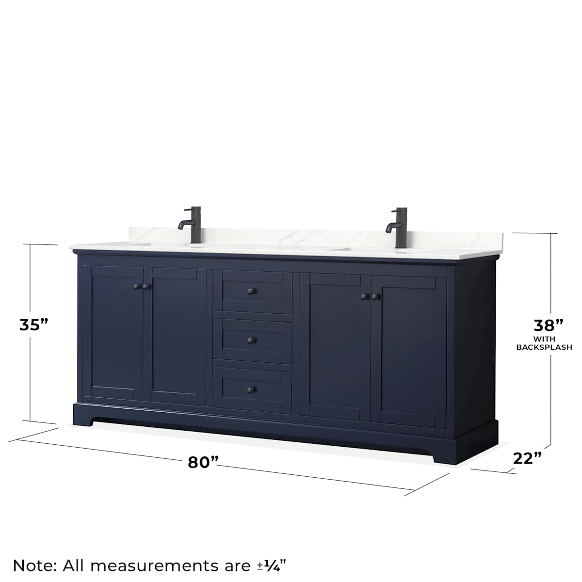 Avery 80" Free Standing Double Basin Vanity Set with Cabinet, Quartz Vanity Top, and Framed Mirror