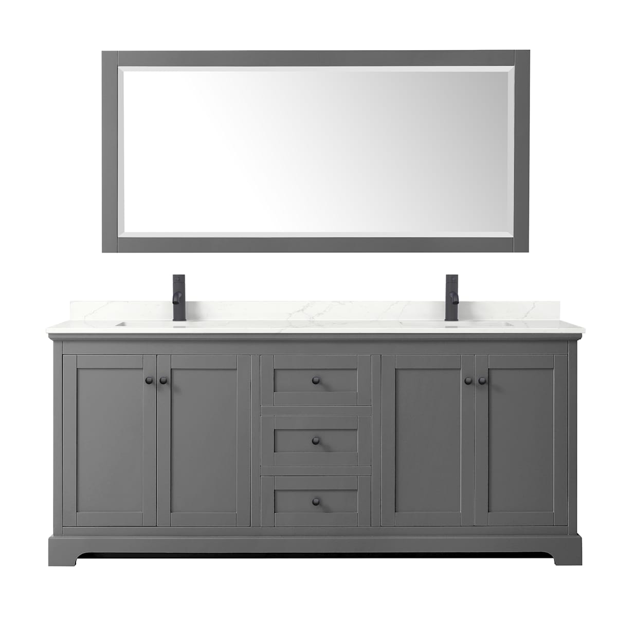 Avery 80" Free Standing Double Basin Vanity Set with Cabinet, Quartz Vanity Top, and Framed Mirror