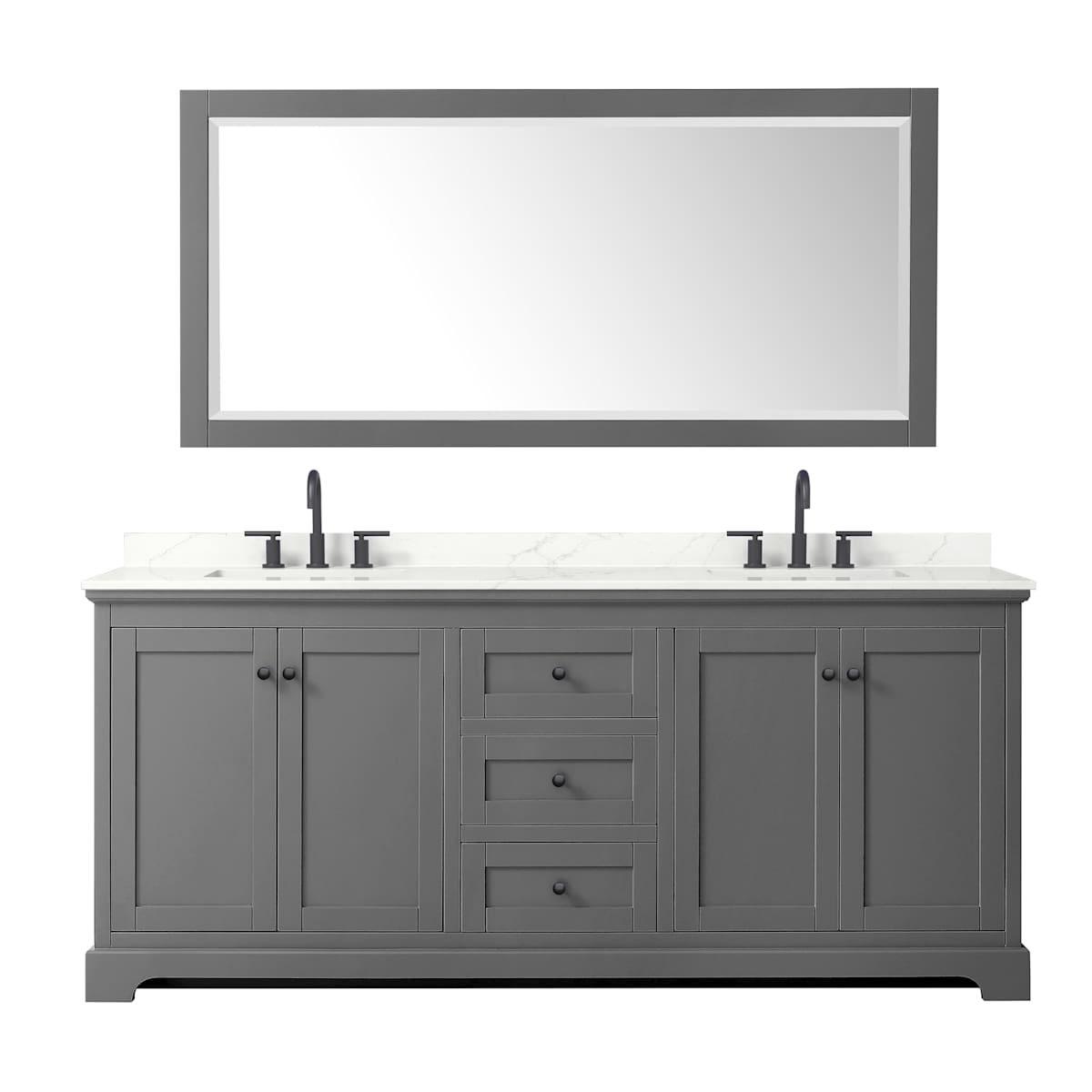 Avery 80" Free Standing Double Basin Vanity Set with Cabinet, Quartz Vanity Top, and Framed Mirror