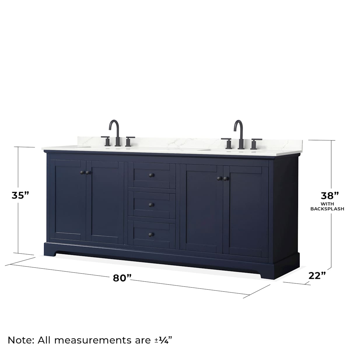Avery 80" Free Standing Double Basin Vanity Set with Cabinet and Quartz Vanity Top