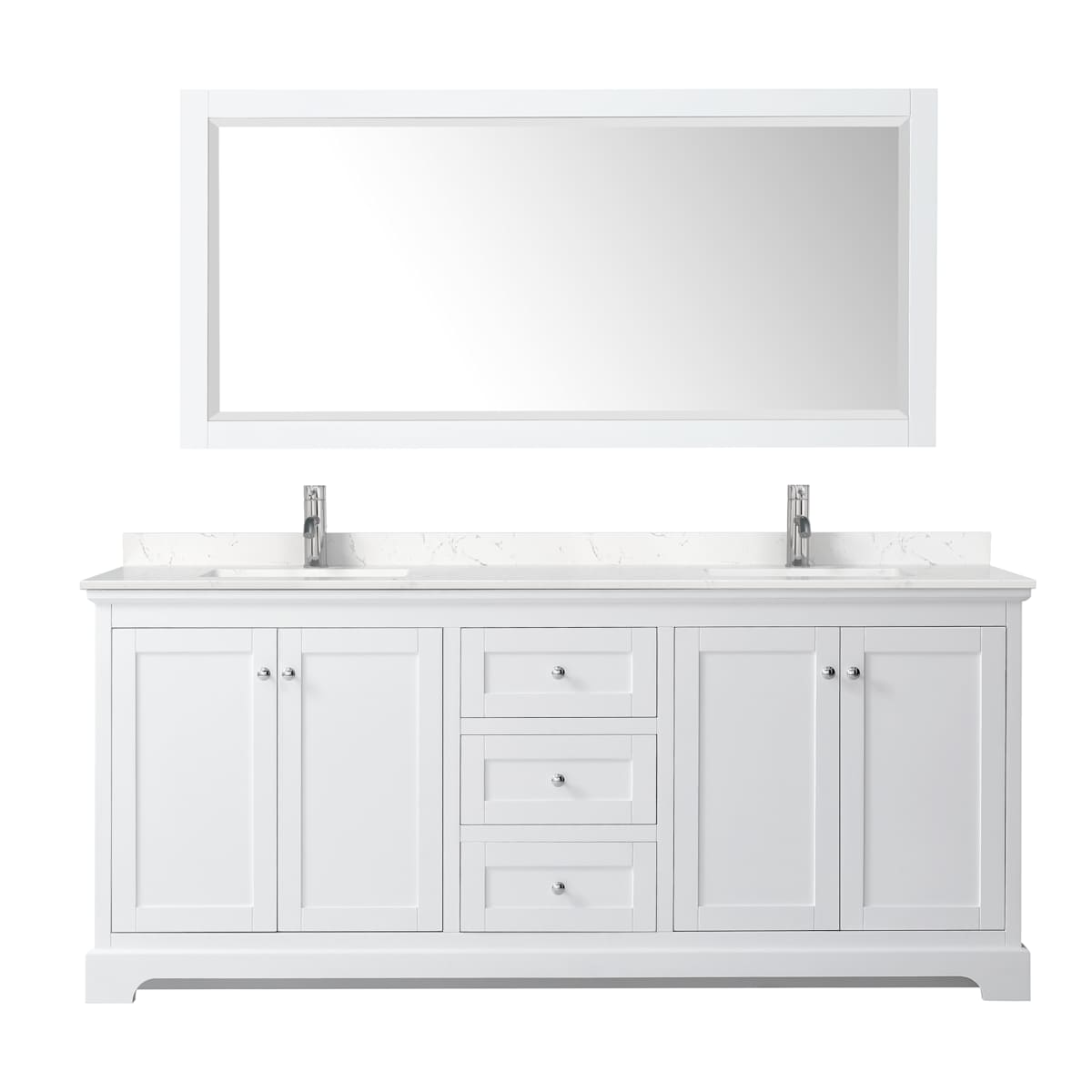 Avery 80" Free Standing Double Basin Vanity Set with Cabinet, Cultured Marble Vanity Top, and Framed Mirror
