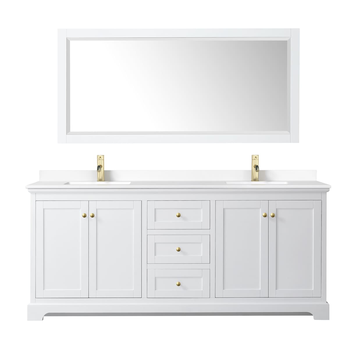 Avery 80" Free Standing Double Basin Vanity Set with Cabinet, Cultured Marble Vanity Top, and Framed Mirror
