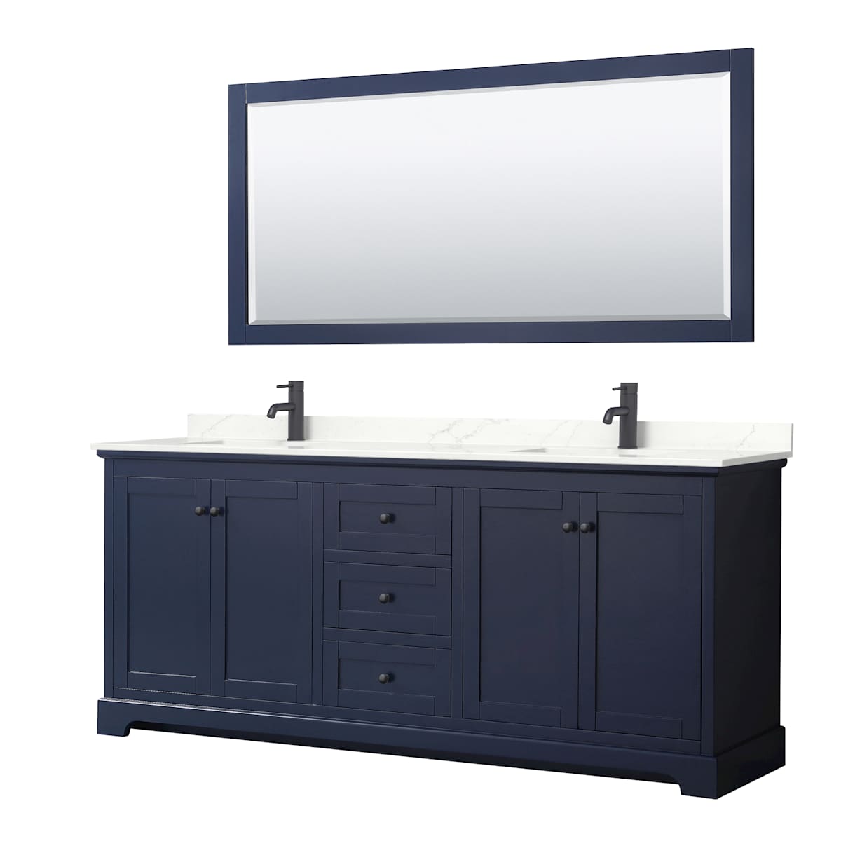 Avery 80" Free Standing Double Basin Vanity Set with Cabinet, Quartz Vanity Top, and Framed Mirror