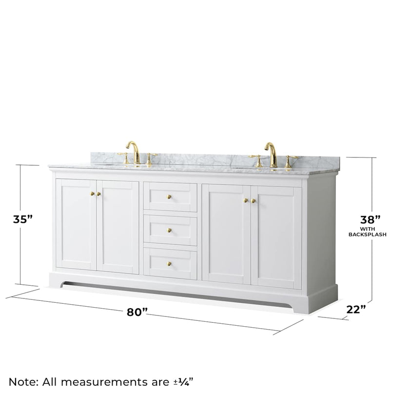 Avery 80" Free Standing Double Basin Vanity Set with Cabinet, Marble Vanity Top, and Framed Mirror - image 4