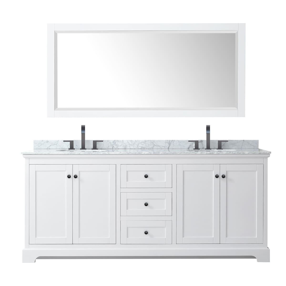 Avery 80" Free Standing Double Basin Vanity Set with Cabinet, Marble Vanity Top, and Framed Mirror