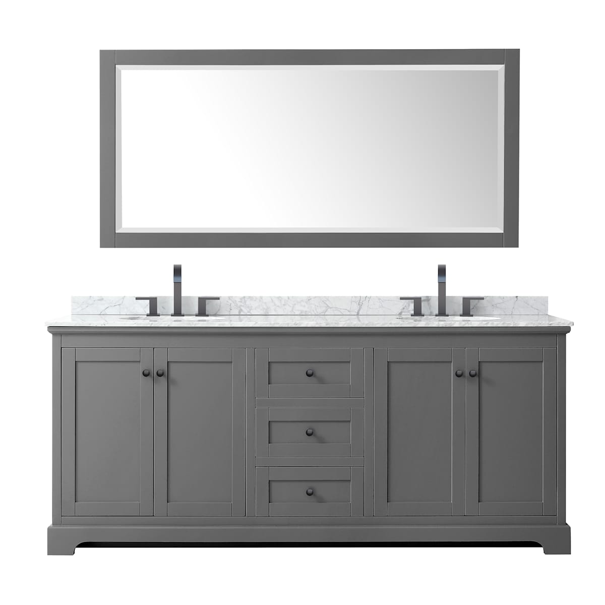 Avery 80" Free Standing Double Basin Vanity Set with Cabinet, Marble Vanity Top, and Framed Mirror