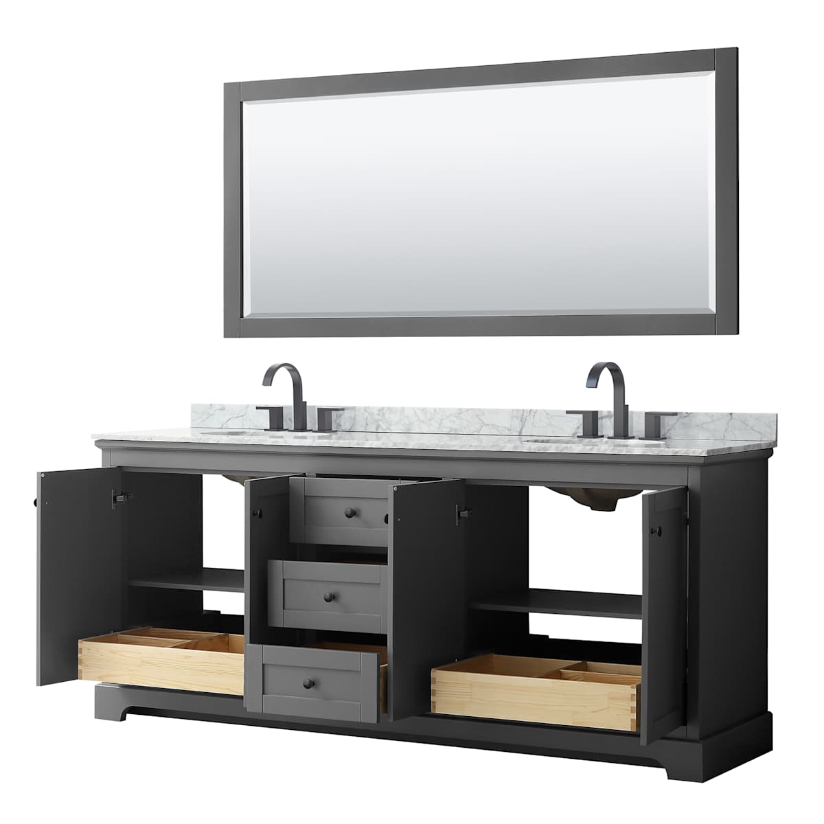 Avery 80" Free Standing Double Basin Vanity Set with Cabinet, Marble Vanity Top, and Framed Mirror - image 18
