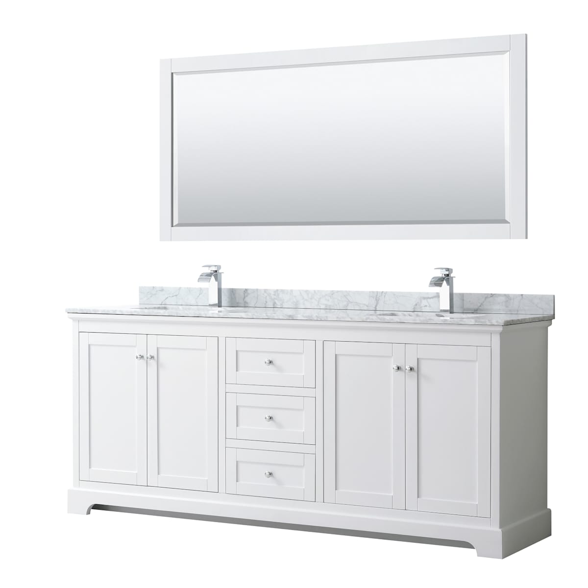 Avery 80" Free Standing Double Basin Vanity Set with Cabinet, Marble Vanity Top, and Framed Mirror