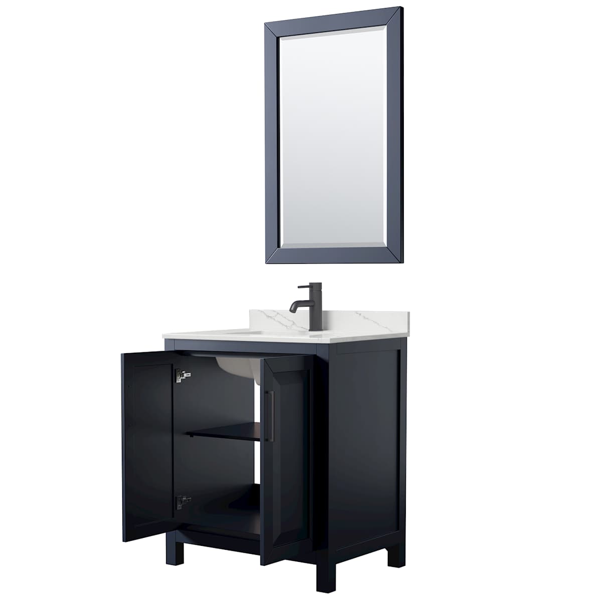 Daria 30" Free Standing Single Basin Vanity Set with Cabinet, Quartz Vanity Top, and Framed Mirror