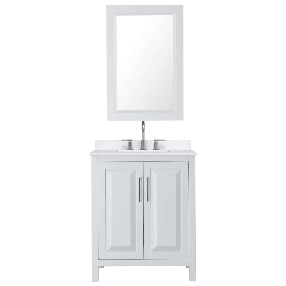 Daria 30" Free Standing Single Basin Vanity Set with Cabinet, Quartz Vanity Top, and Framed Mirror