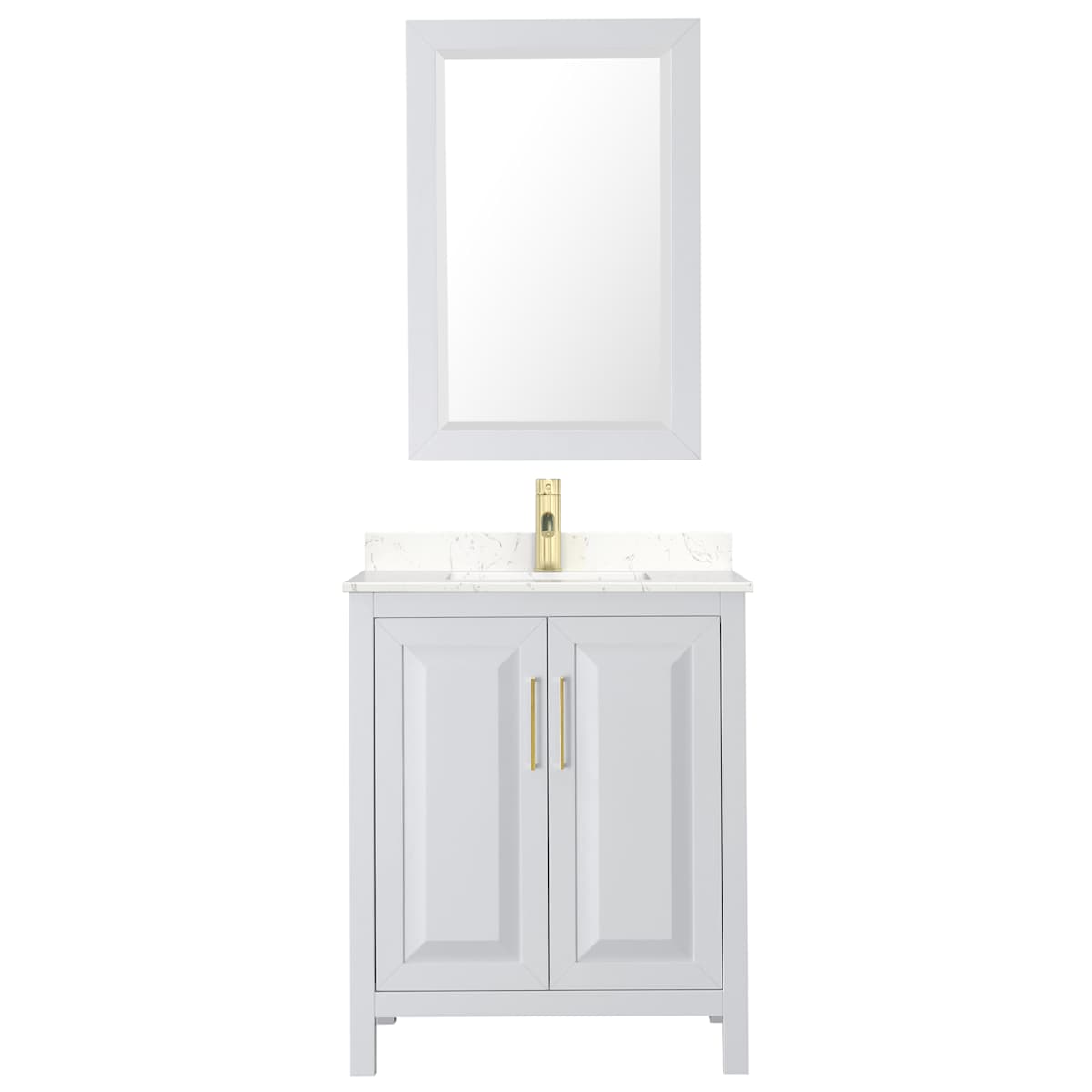 Daria 30" Free Standing Single Basin Vanity Set with Cabinet, Cultured Marble Vanity Top, and Framed Mirror