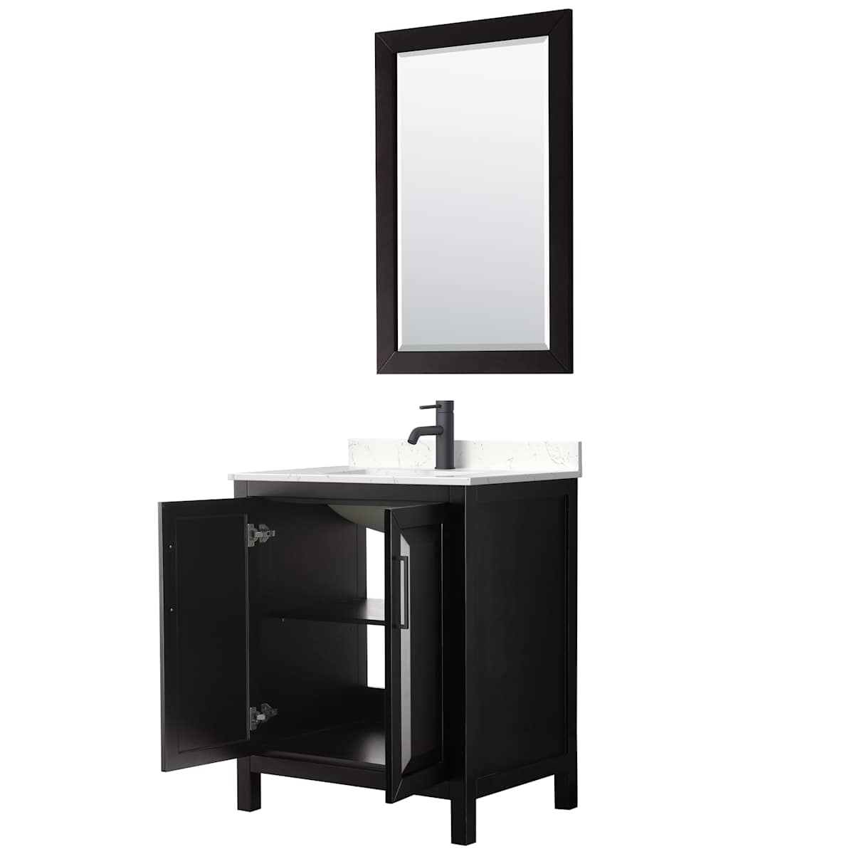 Daria 30" Free Standing Single Basin Vanity Set with Cabinet, Cultured Marble Vanity Top, and Framed Mirror