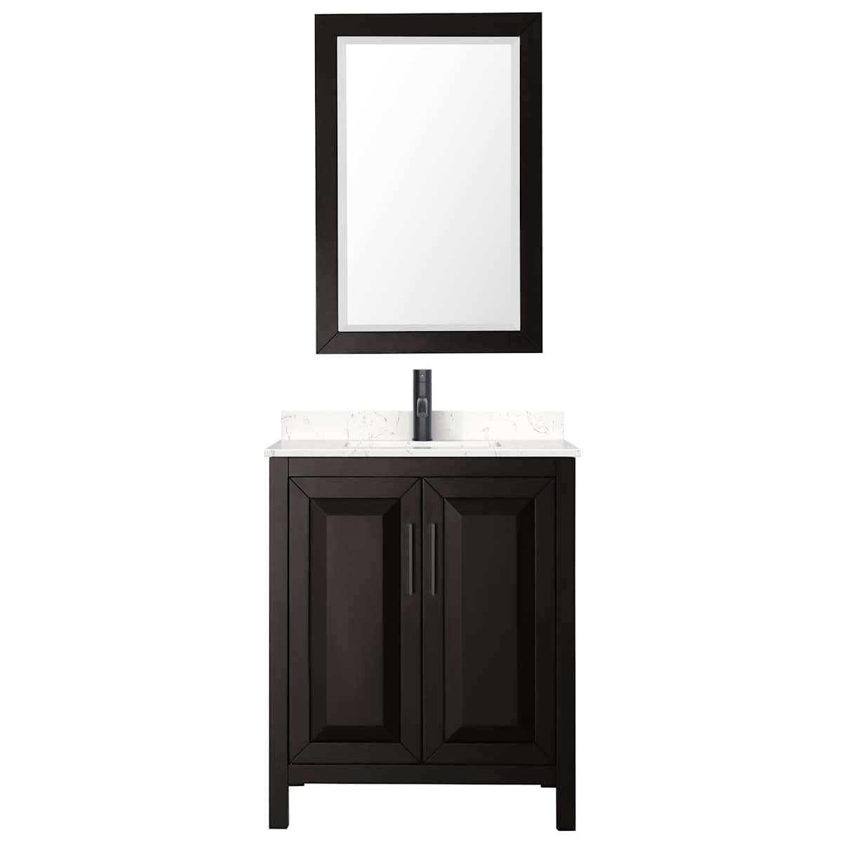 Daria 30" Free Standing Single Basin Vanity Set with Cabinet, Cultured Marble Vanity Top, and Framed Mirror