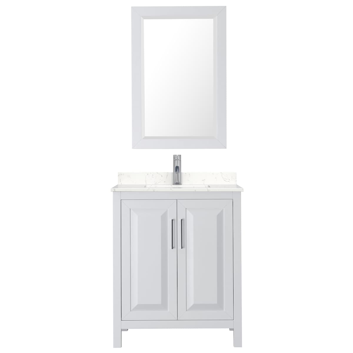 Daria 30" Free Standing Single Basin Vanity Set with Cabinet, Cultured Marble Vanity Top, and Framed Mirror