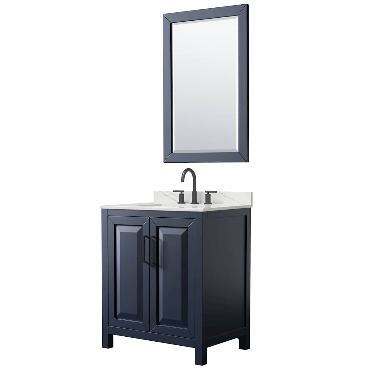 Daria 30" Free Standing Single Basin Vanity Set with Cabinet, Quartz Vanity Top, and Framed Mirror - image 1