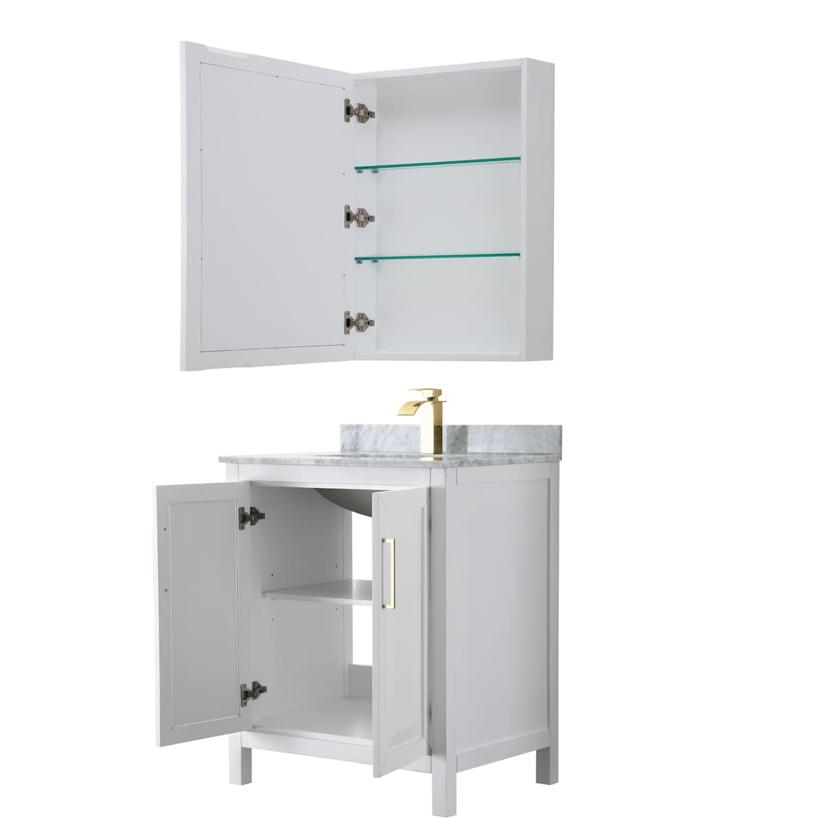 Daria 30" Free Standing Single Vanity Set with MDF Cabinet, Marble Vanity Top, Undermount Sink, and Medicine Cabinet