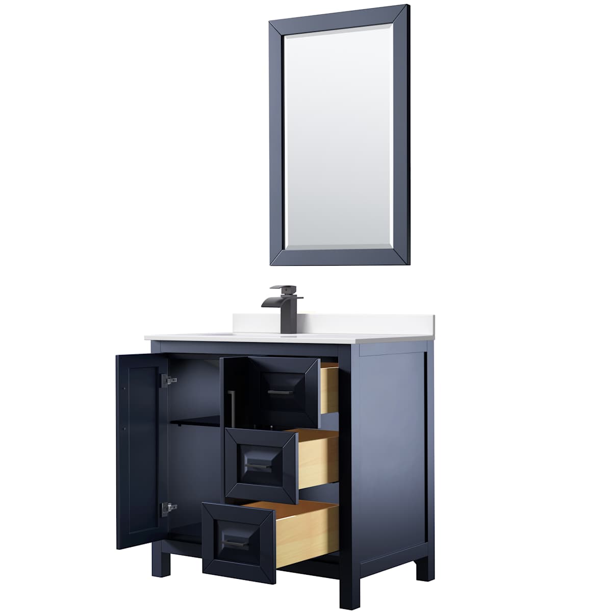 Daria 36" Free Standing Single Basin Vanity Set with Cabinet, Cultured Marble Vanity Top, and Framed Mirror - image 7