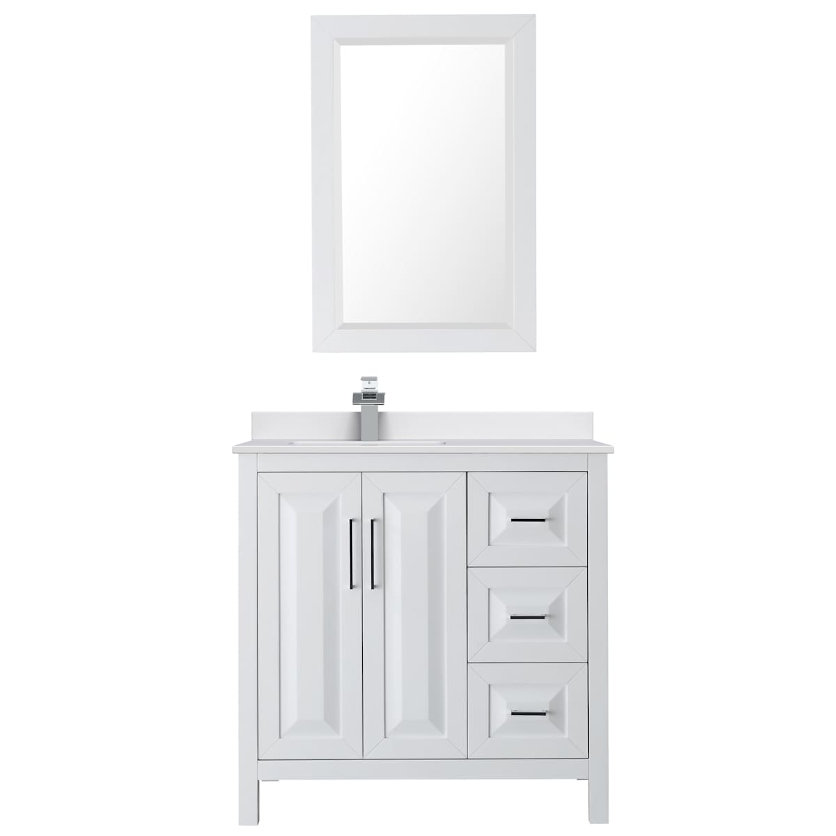 Daria 36" Free Standing Single Basin Vanity Set with Cabinet, Cultured Marble Vanity Top, and Framed Mirror