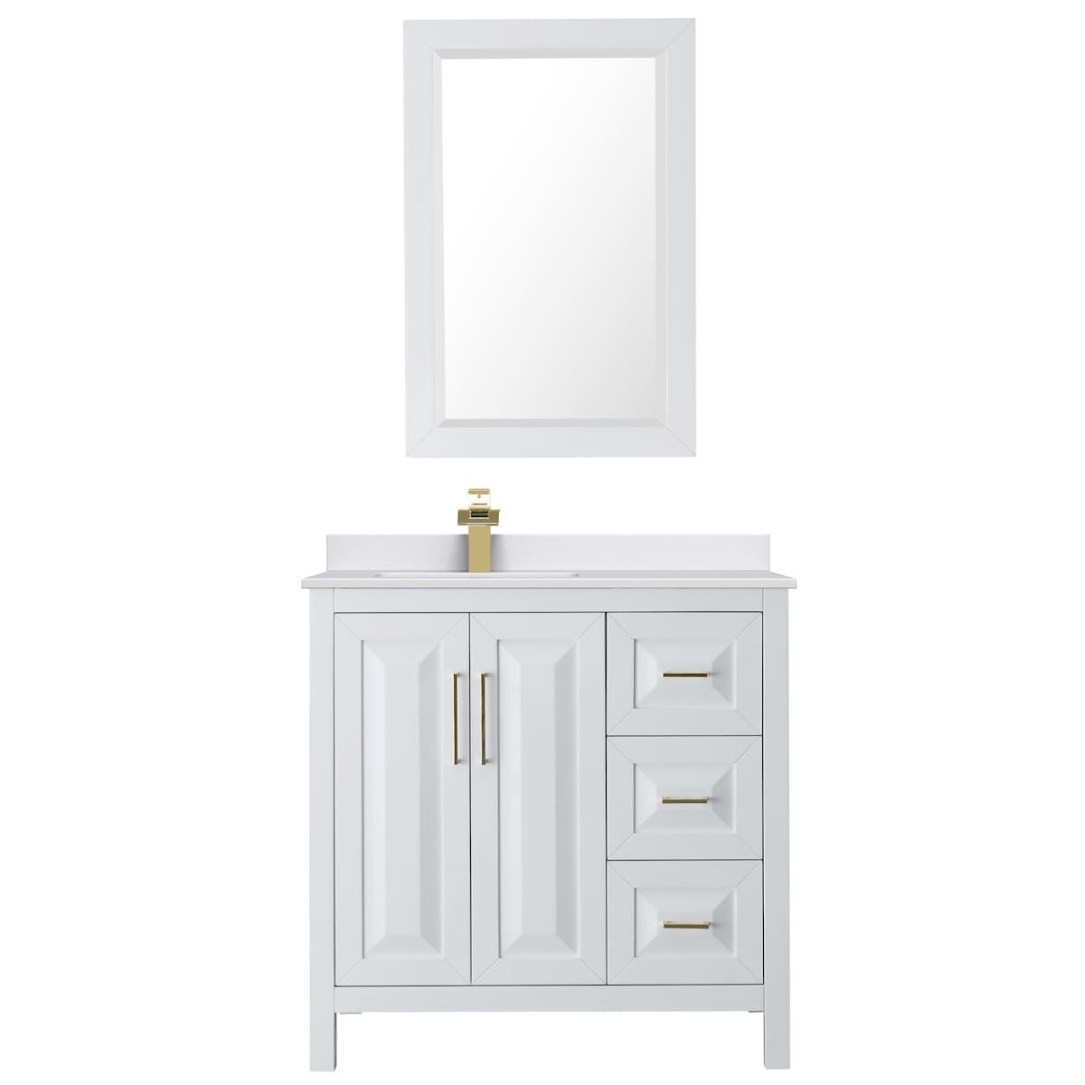 Daria 36" Free Standing Single Basin Vanity Set with Cabinet, Cultured Marble Vanity Top, and Framed Mirror