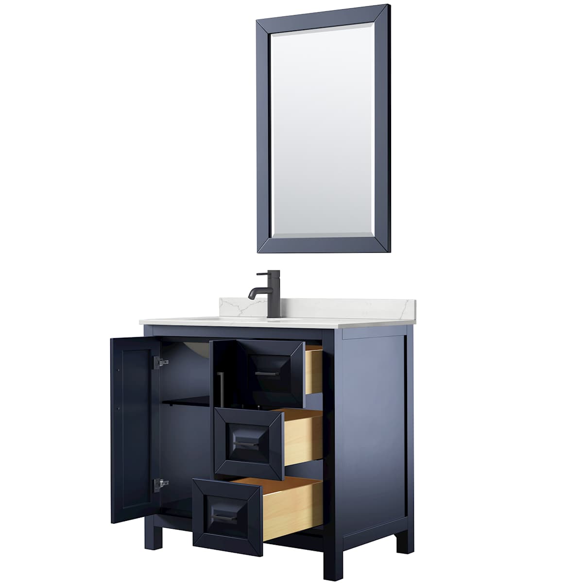 Daria 36" Free Standing Single Basin Vanity Set with Cabinet, Quartz Vanity Top, and Framed Mirror