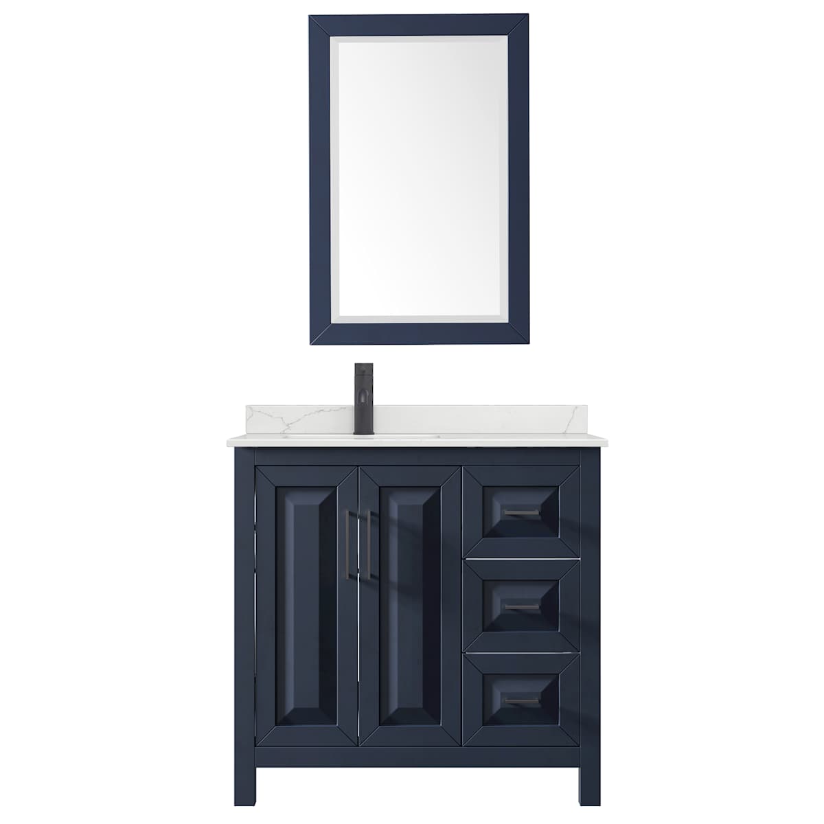 Daria 36" Free Standing Single Basin Vanity Set with Cabinet, Quartz Vanity Top, and Framed Mirror